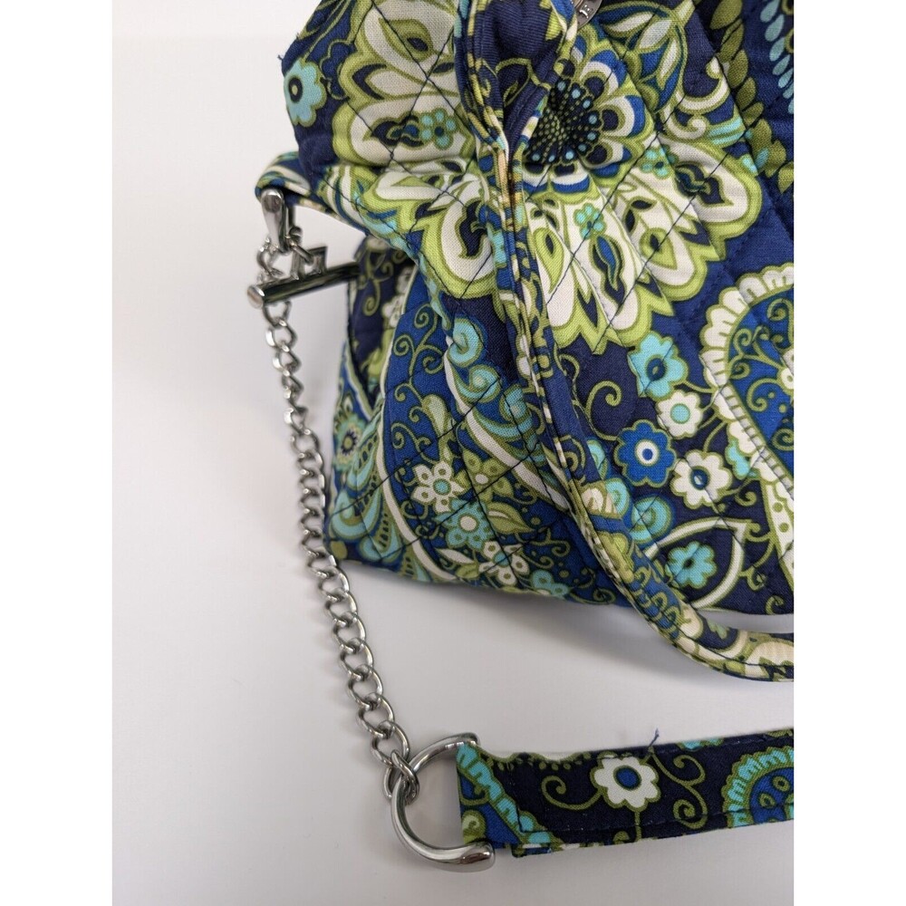 Vera Bradley Rhythm & Blues Shoulder Bag Purse Blue Green Paisley Silver Chain - Picture 4 of 14